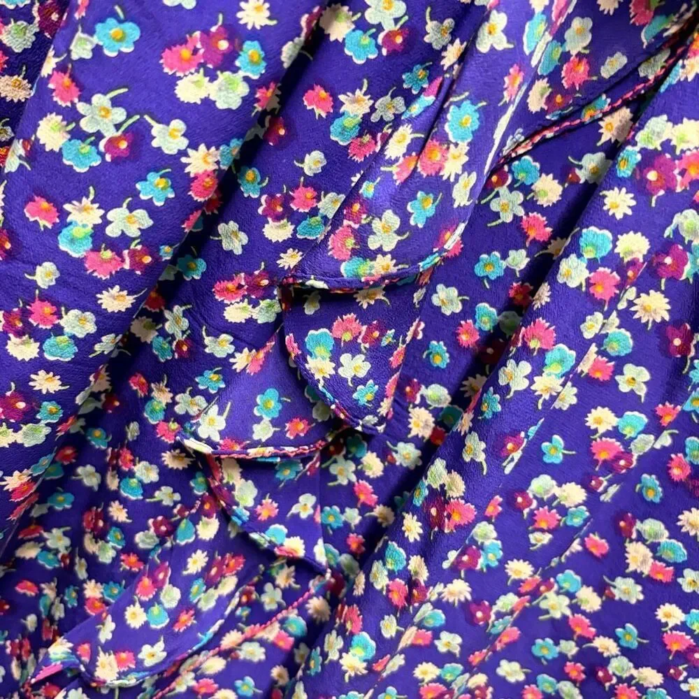 Rebecca Taylor 8 Blue Pink Floral Silk Spaghetti Strap Dress Preppy Luxury Artsy